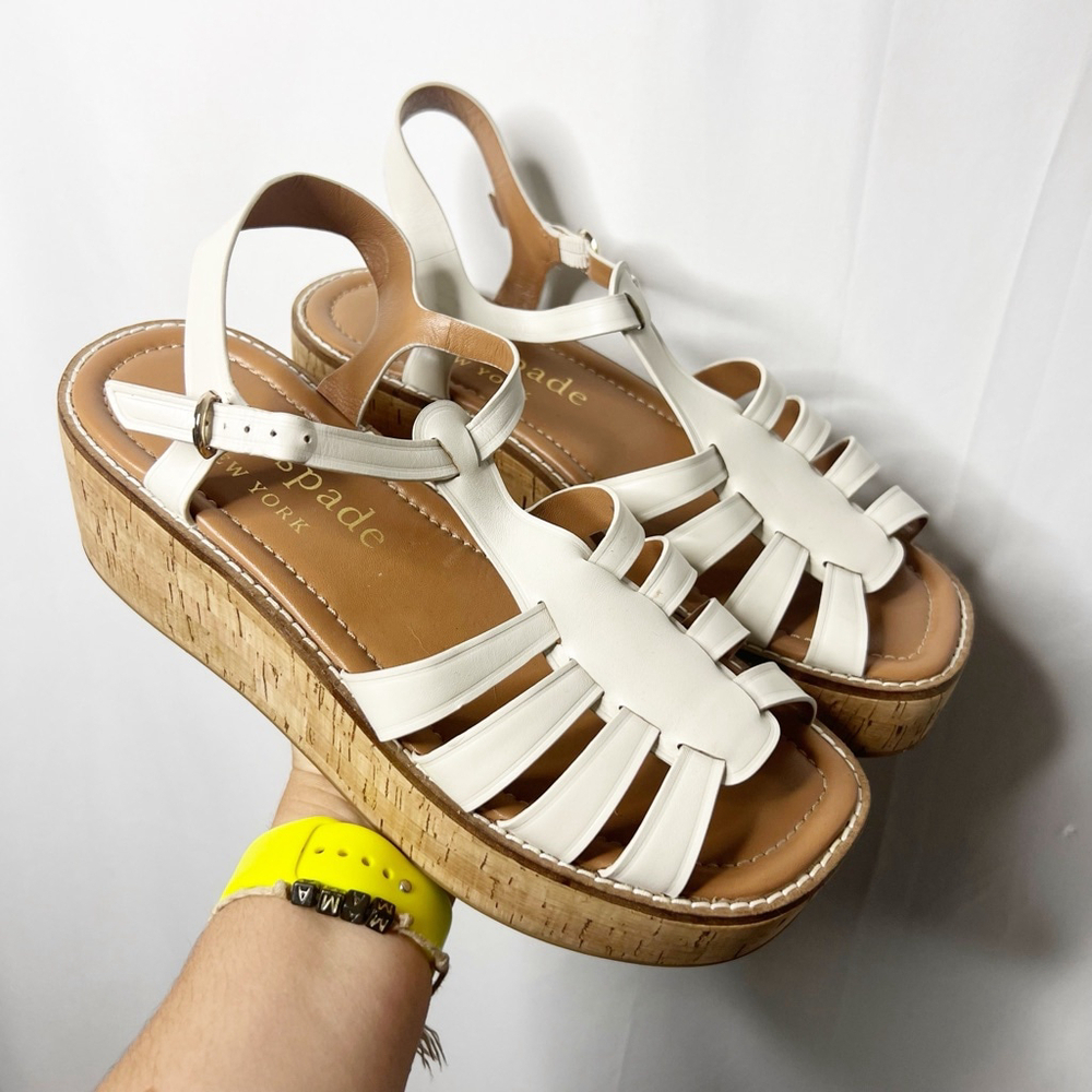 Women's Kate Spade Mabel White Cork Platform Wedge Sandals US 10
